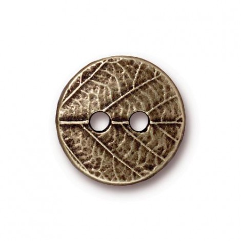 17mm TierraCast Round Leaf Button - Brass Oxide - Pack of 2