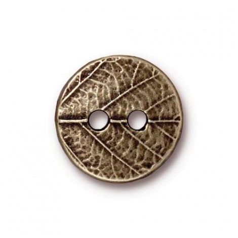 17mm TierraCast Round Leaf Button - Brass Oxide