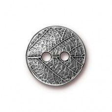 17mm TierraCast Round Leaf Button - Antique Pewter - Pack of 2
