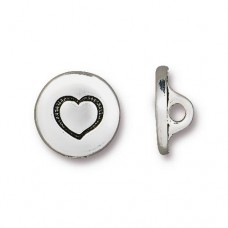 12mm TierraCast Small Heart Button - Antique Fine Silver - Pack of 2