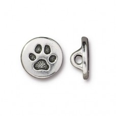 12mm TierraCast Small Paw Buttons - Ant Silver - Pack of 2