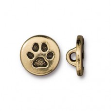 12mm TierraCast Small Paw Buttons - Ant Gold - Pack of 2