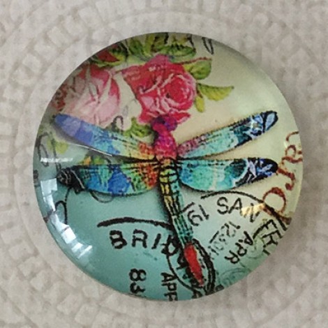 25mm Art Glass Backed Cabochons - Rainbow Dragonfly - Each