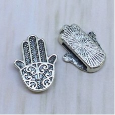 18mm (ID10x2mm) Ant Silver Hamsa Slider for Flat Leather - Each