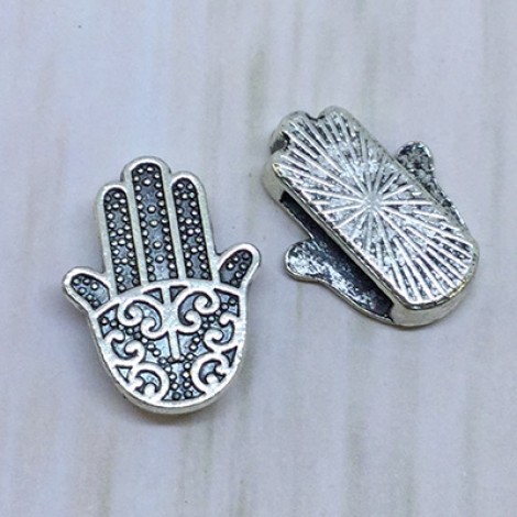 18mm (ID10x2mm) Ant Silver Hamsa Slider for Flat Leather