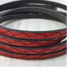 5x2mm Vegan Friendly PU Flat Braided Bolo Design Faux Leather - Red - 1.1m Strip