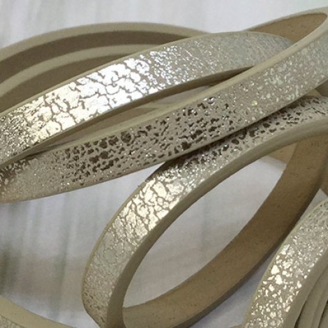 5x2mm Vegan Friendly PU Flat Faux Pearlised Leather - Flesh/Silver - 1.1m Strip