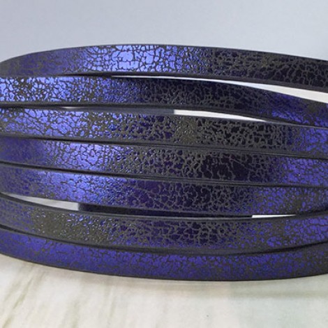 5x2mm Vegan Friendly PU Flat Faux Pearlised Leather - Black/Blue - 1.1m Strip