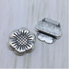 18mm (ID10x2mm) Ant Silver Flower Slider for Flat Leather - Pack of 2