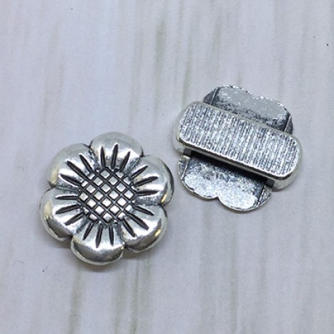 18mm (ID10x2mm) Ant Silver Flower Slider for Flat Leather