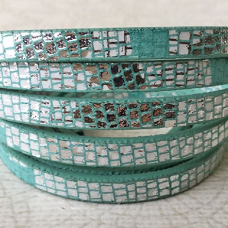 5x2mm Vegan Friendly PU Flat Faux Snakeskin Leather - Aqua/Silver - 1.1m Strip