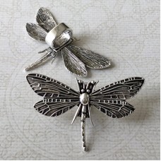 48x31mm (10x7mm ID) Ant Silver Licorice Leather Dragonfly Slider - Each