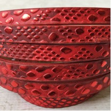 5x2mm Vegan Friendly PU Flat Faux Snakeskin Leather - Red/Red - 1.1m Strip