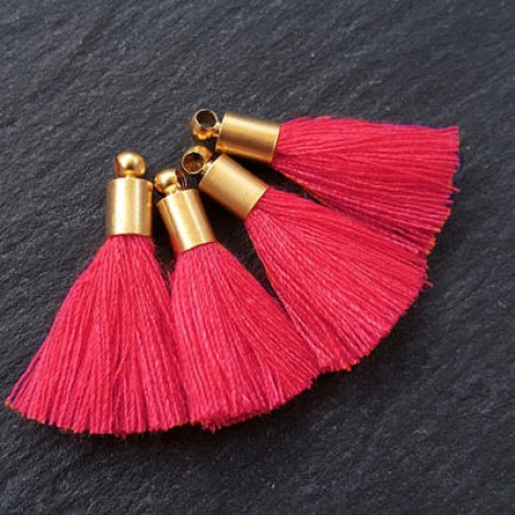 26mm Mini Amaranth Red Soft Thread Tassels w-Gold Cap