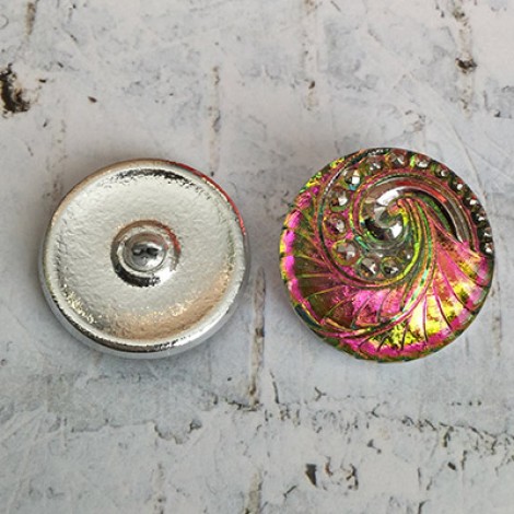 27mm Czech Glass Indian Swirl Buttons - Yellow & Pink - Each