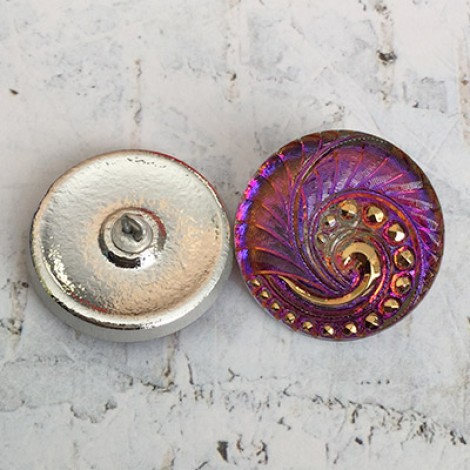 27mm Czech Glass Indian Swirl Buttons - Radiant Orchid
