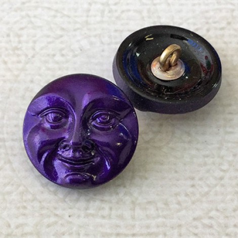 18mm Czech Moon Face Button - Purple