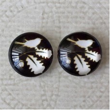 12mm Art Glass Backed Cabochons - White Bird on Black 3 - Per Pair