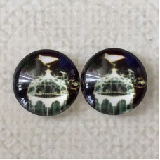 12mm Art Glass Backed Cabochons - White Bird on Black 5 - Per Pair