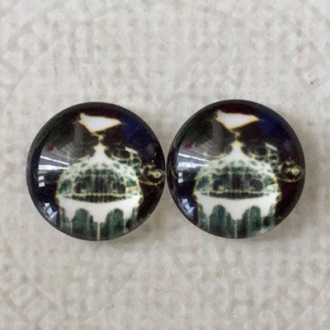 12mm Art Glass Backed Cabochons - White Bird on Black 5 - Per Pair 12mm Art Glass Backed Cabochons - White Bird on Black 5 - Per Pair