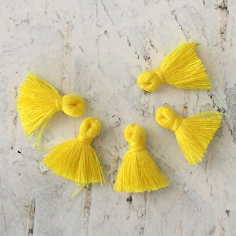 15mm Tiny Cotton Tassels - Yellow - Pack of 10