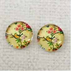 12mm Art Glass Backed Cabochons  - Bird Series 5 - Per Pair