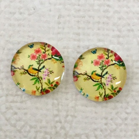 12mm Art Glass Backed Cabochons - Bird Series 5 - Per Pair 12mm Art Glass Backed Cabochons - Bird Series 5 - Per Pair