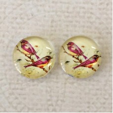 12mm Art Glass Backed Cabochons  - Bird Series 6 - Per Pair