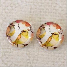 12mm Art Glass Backed Cabochons  - Bird Series 7 - Per Pair