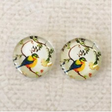 12mm Art Glass Backed Cabochons  - Bird Series 8 - Per Pair