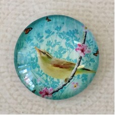25mm Art Glass Backed Cabochons - Bird Design 11 - Each