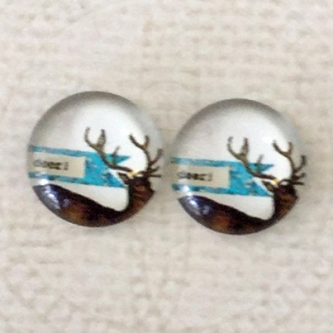 12mm Art Glass Backed Cabochons - World Series Design 1 - Per Pair