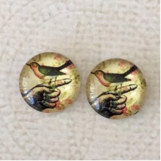 12mm Art Glass Backed Cabochons - World Series Design 12 - Per Pair