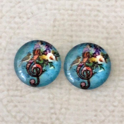 12mm Art Glass Backed Cabochons - World Series Design 2 - Per Pair