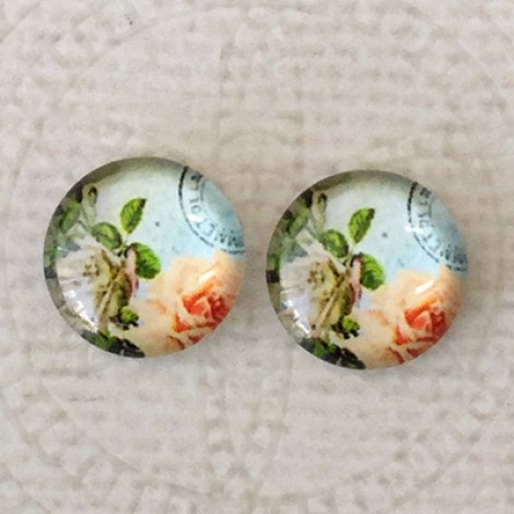 12mm Art Glass Backed Cabochons - World Series Design 4 - Per Pair