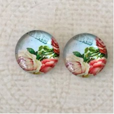 12mm Art Glass Backed Cabochons - World Series Design 5 - Per Pair