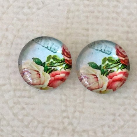 12mm Art Glass Backed Cabochons - World Series Design 5 - Per Pair 12mm Art Glass Backed Cabochons - World Series Design 5 - Per Pair