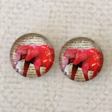 12mm Art Glass Backed Cabochons - World Series Design 9 - Per Pair 12mm Art Glass Backed Cabochons - World Series Design 9 - Per Pair
