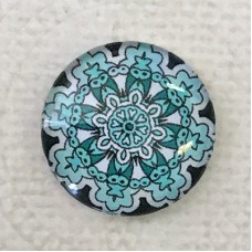 20mm Art Glass Cabochons - Blue Mandala 1 - Each