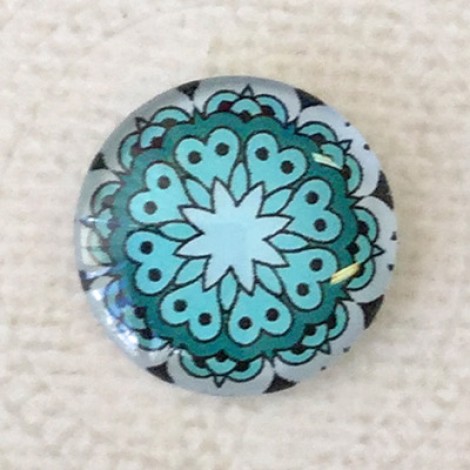 20mm Art Glass Cabochons - Blue Mandala 3 - Each 20mm Art Glass Cabochons - Blue Mandala 3 - Each