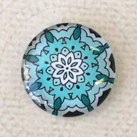 20mm Art Glass Cabochons - Blue Mandala 4 - Each 20mm Art Glass Cabochons - Blue Mandala 4 - Each