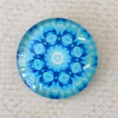 20mm Art Glass Cabochons - Blue Mandala 6 - Each 20mm Art Glass Cabochons - Blue Mandala 6 - Each
