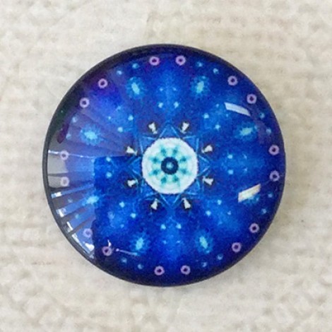 20mm Art Glass Cabochons - Blue Mandala 7 - Each 20mm Art Glass Cabochons - Blue Mandala 7 - Each