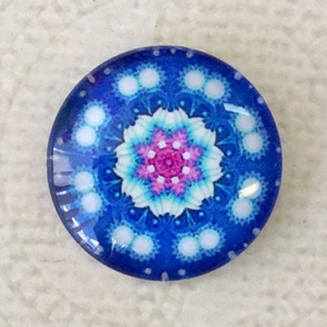 20mm Art Glass Cabochons - Blue Mandala 8 - Each 20mm Art Glass Cabochons - Blue Mandala 8 - Each