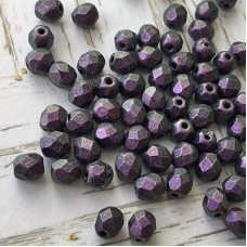 4mm Czech Firepolish Beads - Polychrome Blackcurrant - Pack of 50