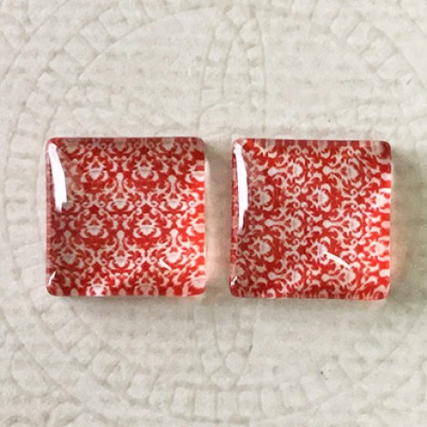 12mm Art Glass Square Cabochons - Tile Designs 12 - Per Pair 12mm Art Glass Square Cabochons - Tile Designs 12 - Per Pair