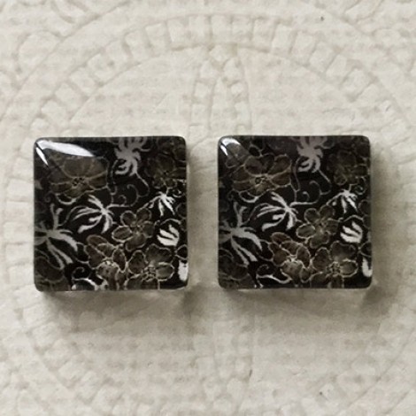 12mm Art Glass Square Cabochons - Tile Designs 3 - Per Pair