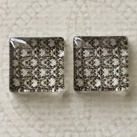 12mm Art Glass Square Cabochons - Tile Designs 4 - Per Pair 12mm Art Glass Square Cabochons - Tile Designs 4 - Per Pair