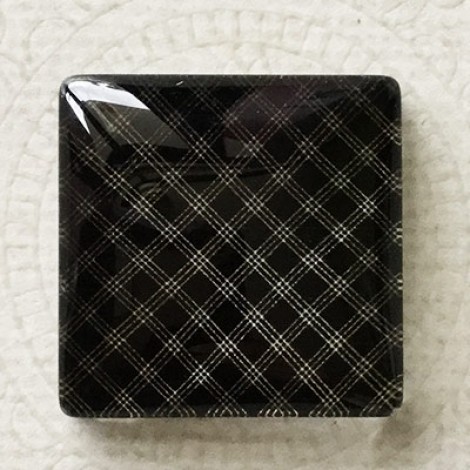 25mm Art Glass Backed Square Cabochons - Black & Red Series Design 1 - Each