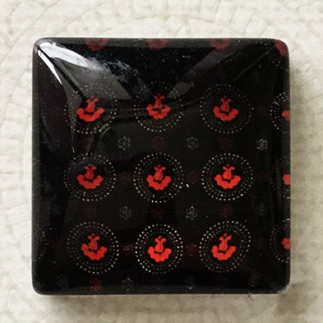 25mm Art Glass Backed Square Cabochons - Black & Red Series Design 5 - Each 25mm Art Glass Backed Square Cabochons - Black & Red Series Design 5 - Each